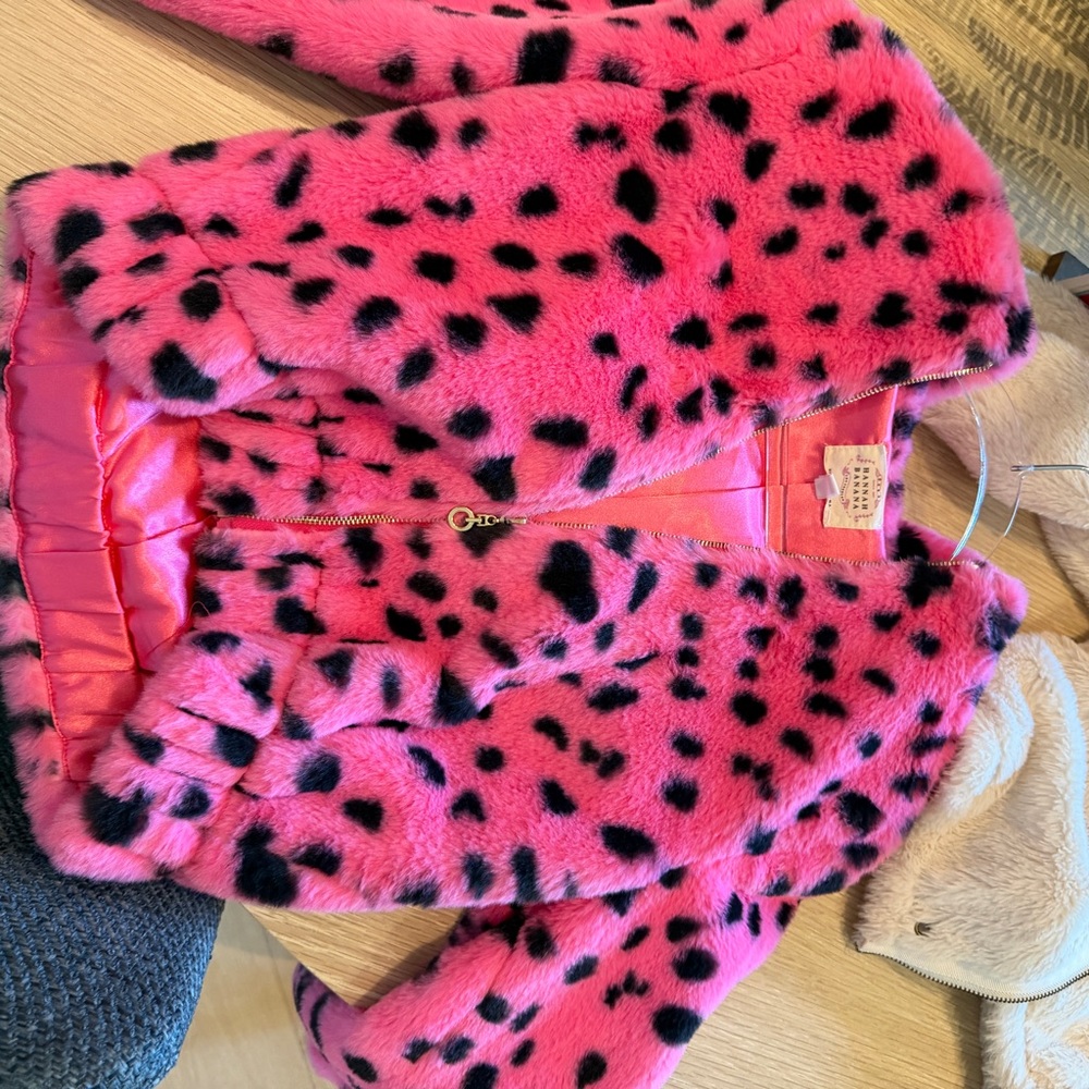 Hannah Banana Pink and Black Faux Fur Jacket